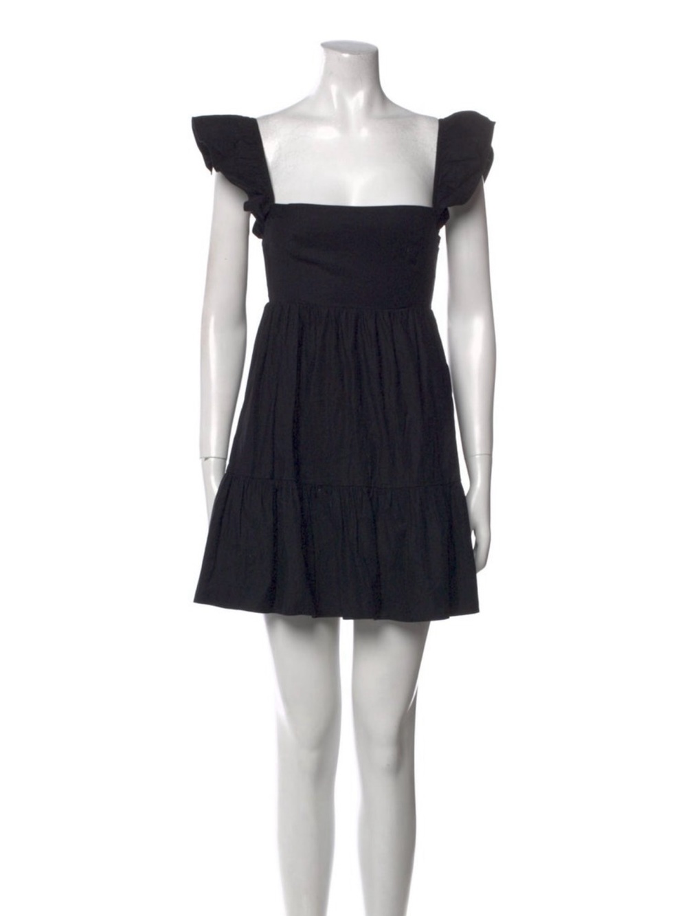 Reformation Black Square Neck Mini Dress XS / US 0 Organic Cotton Quiet Luxury - Picture 3 of 5